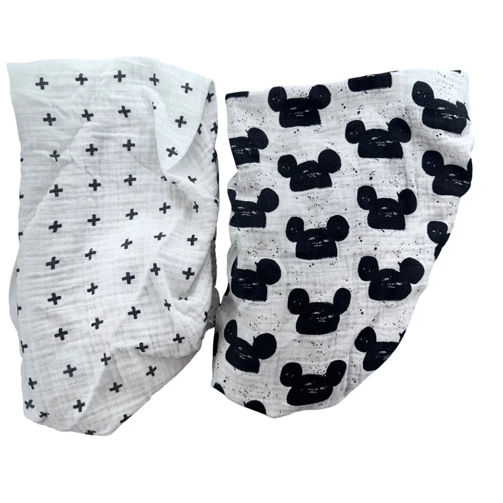 Modern Burlap Organic‎ Cotton Changing Pad Cover Set of 2 Crosses & Mickey Mouse